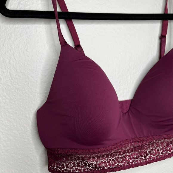 Victorias Secret Burgundy Long Line Lace Trim No Wire Bra 36C - Picture 8 of 9